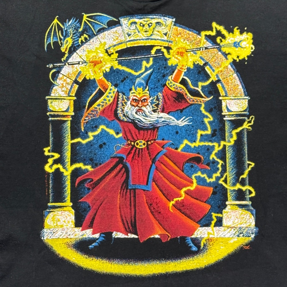 Vintage 1993 Brazos Wizard Dragon T Shirt XL Fruit Loom Fantasy Double Sided